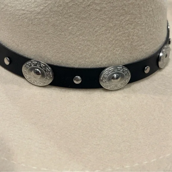 Ivory Western Hat with Silver Concho Band,Polyester Cotton blend, adjustable - Picture 6 of 14